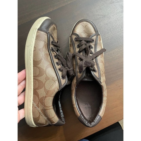 COACH Low Top Signature Sneaker Shoes Women's KHAKI Mahogany Size 8 - Picture 12 of 12